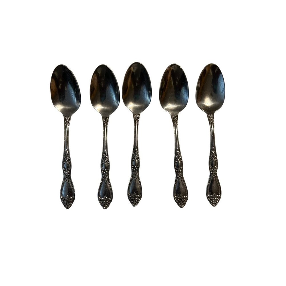 Oneida Silver Huntington Stainless Floral Teaspoon Set Of 5 Discontinued glossy